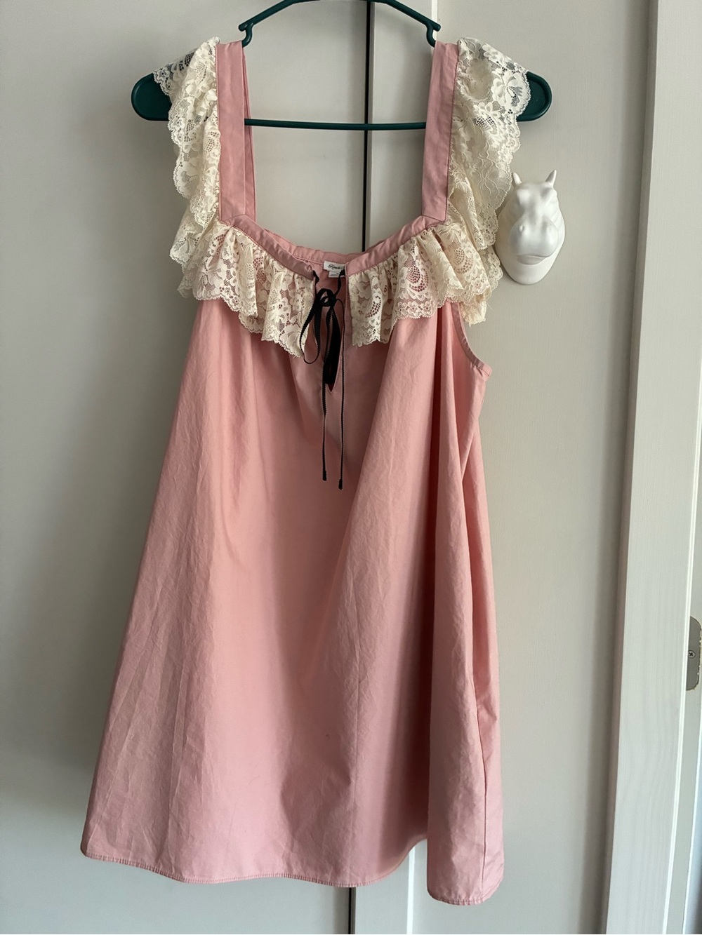 Kimchi Blue Pink Chemise with Cream Lace and Black Bow
